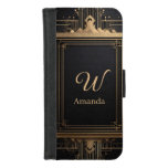 Art Deco Gold Frame with Custom Name and Initial iPhone 8/7 Wallet Case