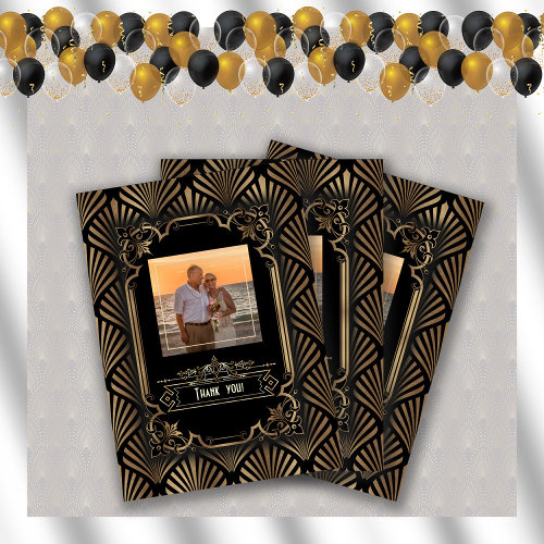 Art Deco Gold Gatsby 20s Photo Wedding Celebration Thank You Card