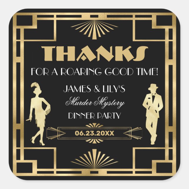 Art Deco Gold Gatsby Murder Mystery Roaring 20s  Square Sticker (Front)