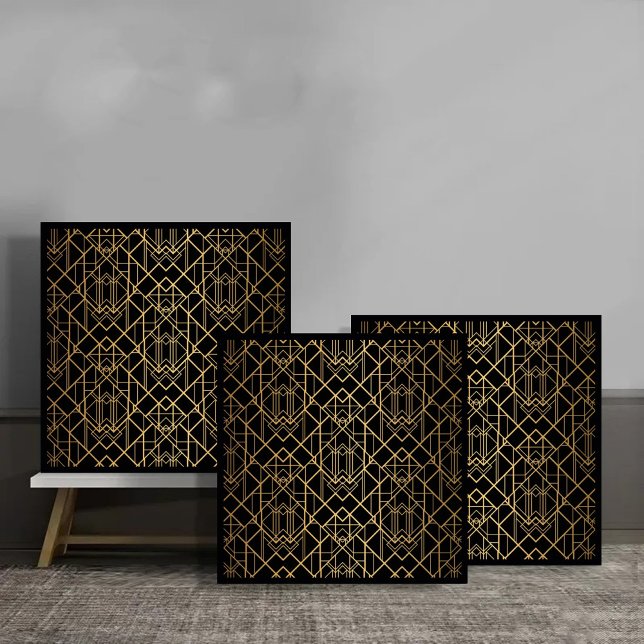 Art Deco Gold Geometric Pattern on Black Ceramic Tile (Creator Uploaded)