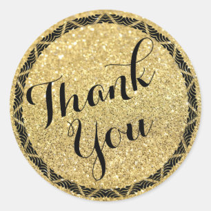 Art Deco Gold Glitter Thank You Stickers