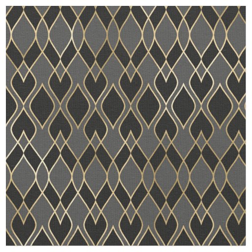 Art Deco Gold Gray Black Diamond Pattern Fabric | Zazzle