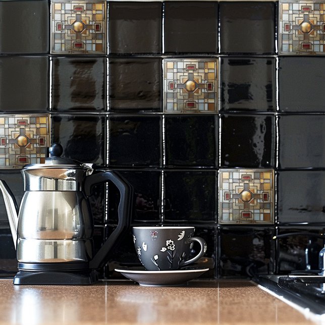 Art Deco Gold Gray Rust Tan Geometric Ceramic Tile (Creator Uploaded)