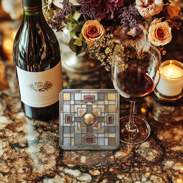 Art Deco Gold Gray Rust Tan Geometric  Square Paper Coaster (Creator Uploaded)