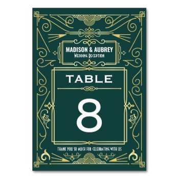 Art Deco Gold Green Gatsby 1920s Wedding Reception Table Number by BCVintageLove at Zazzle