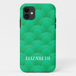 Art Deco Gold Green Name Personalized Custom iPhone 11 Case