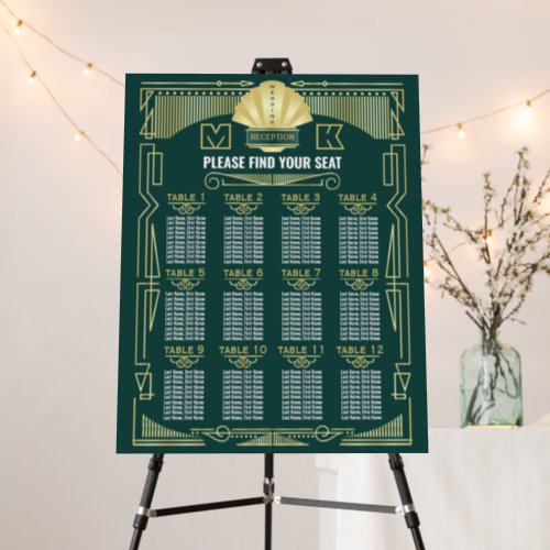 Art Deco Gold Green Reception Seating Chart Foam Board