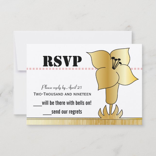 Art Deco Gold Lily Modern Typography Wedding (Front)