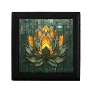 Art Deco Gold Lotus Green Tilework Print Gift Box