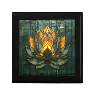 Art Deco Gold Lotus Green Tilework Print Gift Box