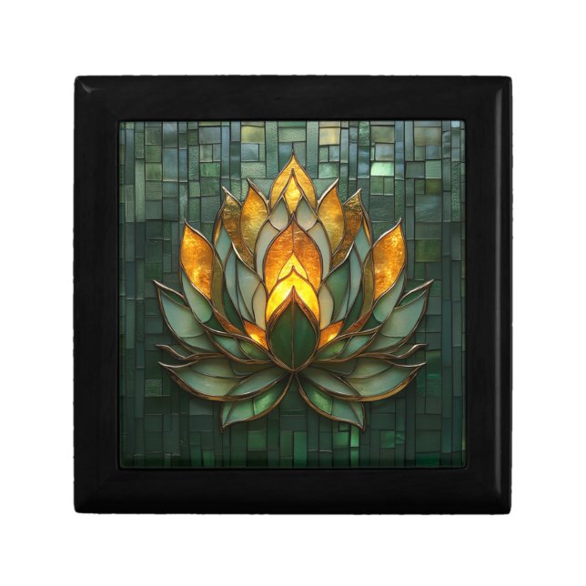 Art Deco Gold Lotus Green Tilework Print Gift Box (Front)