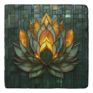 Art Deco Gold Lotus Green Tilework Print Trivet