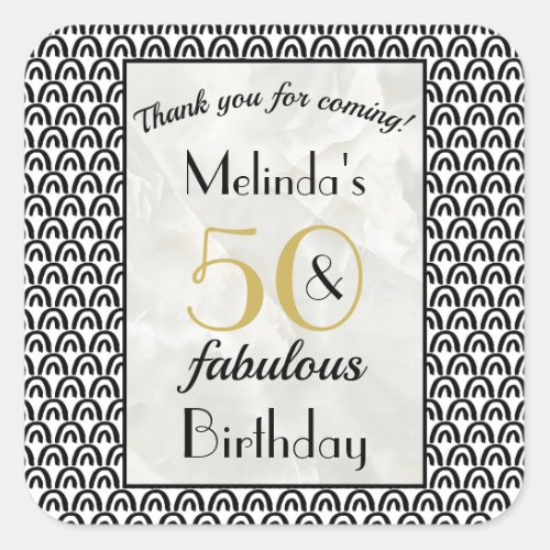 Art Deco Gold Marble 50  Fabulous Birthday Square Sticker