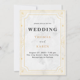 Art Deco Gold Marble Roaring 20s Gatsby Wedding Invitation