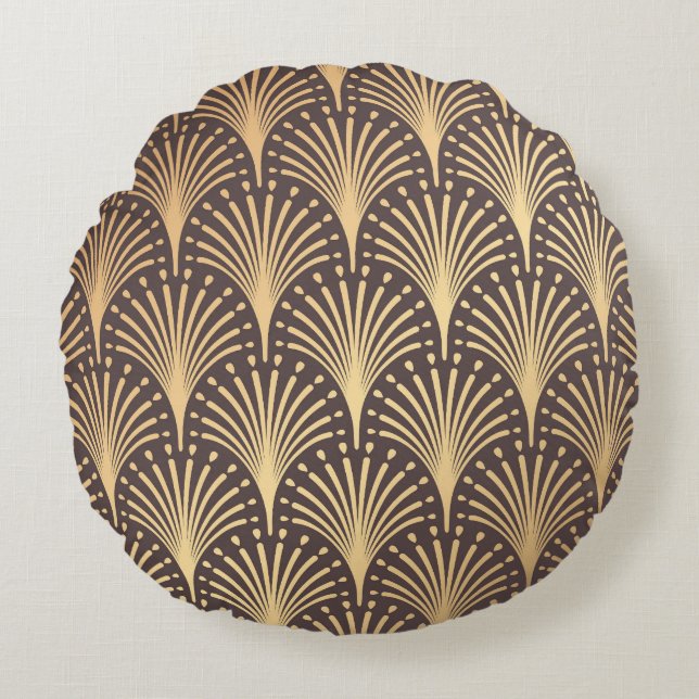 Art Deco Gold: Minimalistic Geometric Luxury Round Pillow (Front)