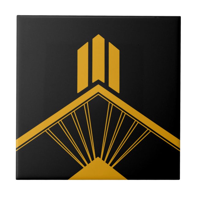 Art Deco Gold Mustard Geometric Border Black Ceramic Tile (Front)
