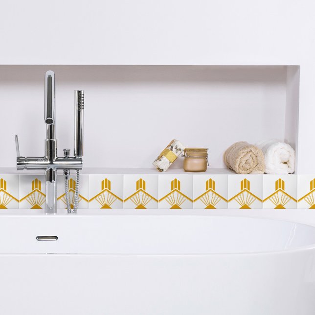 Art Deco Gold Mustard Yellow Geometric Border Ceramic Tile (Creator Uploaded)