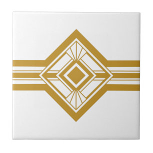 Art Deco Gold Mustard Yellow Geometric Border Ceramic Tile
