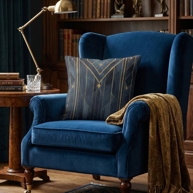 Art Deco Gold & Navy Geometric Throw Pillow (Creator Uploaded)