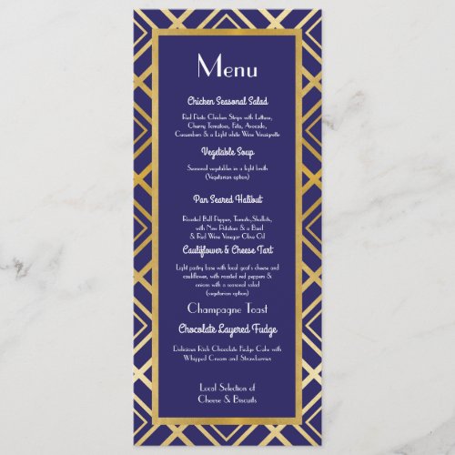 Art Deco Gold Navy Menu Wedding 1920s Reception