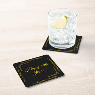 Art Deco Gold on Black Birthday Party Square Paper Coaster