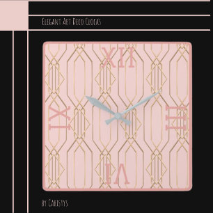 Art Deco Gold Pastel Rose Shades Square Wall Clock