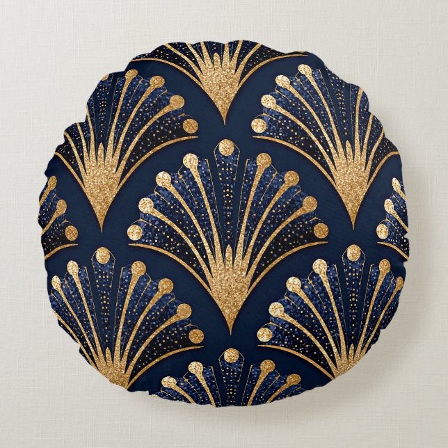 Art Deco Gold Pattern Round Pillow (Front)