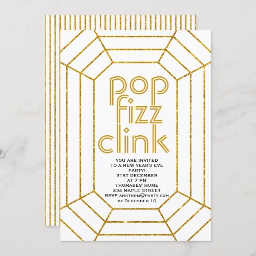 Art Deco gold pop fizz clink New Years Eve party Invitation