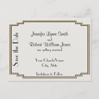 Art Deco Gold Posh Save the Date Postcard