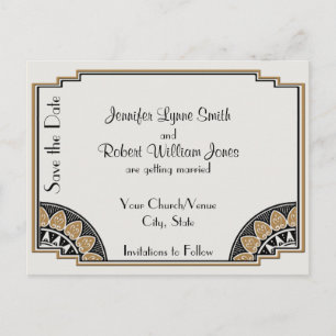 Art Deco Gold Posh Save the Date Postcard