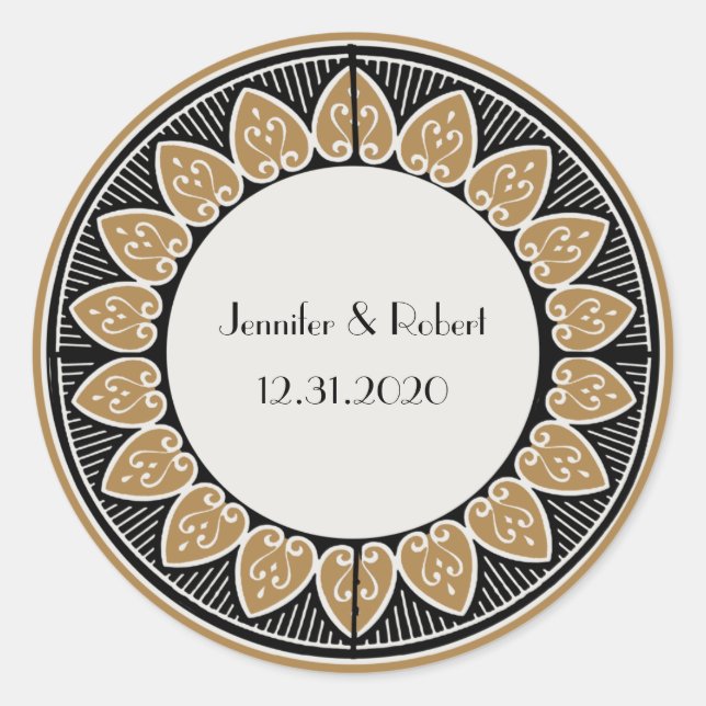 Art Deco Gold Posh Wedding Classic Round Sticker (Front)