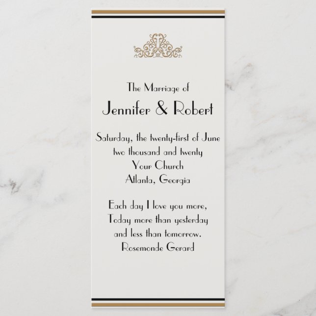 Art Deco Gold Posh Wedding Program (Front)