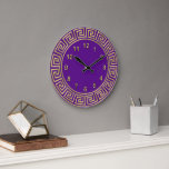 Art Deco Gold Purple Greek Key Border DIY BG Large Clock<br><div class="desc">Art-Deco Gold Purple Greek Key Border, Gold Markers Wall Clock, Choose Your Own Color DIY Background ======= A classic art deco gold border on a Do It Yourself Color Choice background (initially set to Purple). The numeral markers are a gold color. Please note that this is a digitally created graphic...</div>