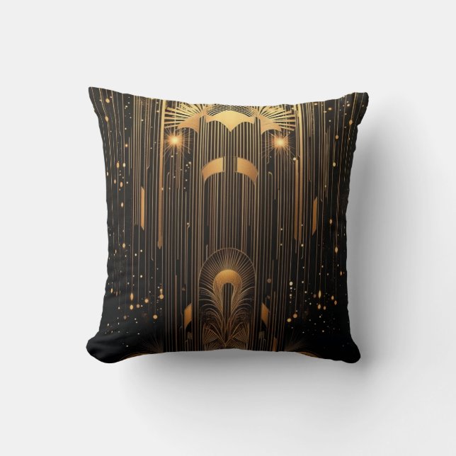 Art Deco Gold Rain Egyptian Art Black 15 x 15 Throw Pillow (Front)