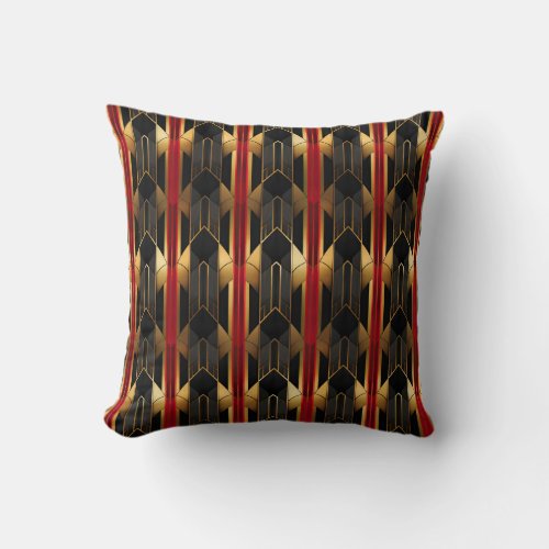 Art Deco Gold Red and Black Design Throw Pillow