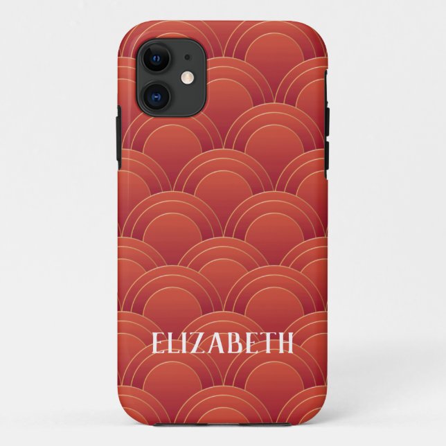 Art Deco Gold Red Name Personalized Case-Mate iPhone Case (Back)