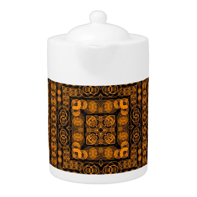 Art Deco Gold Retro Squares Abstract Art Teapot (Front)