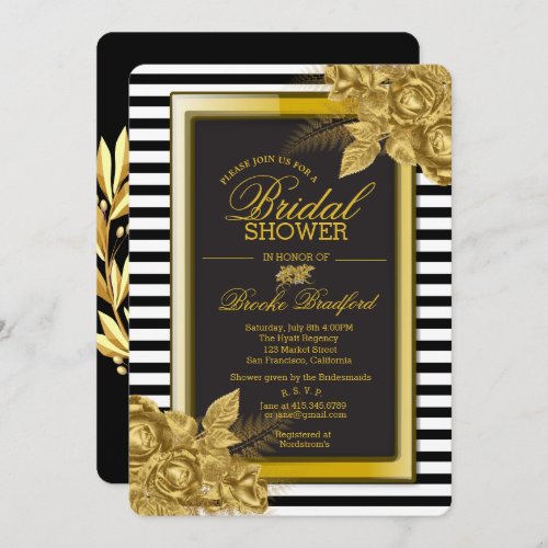 Art Deco Gold Roses  Stripes Bridal Shower Card