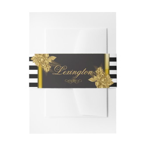 Art Deco Gold Roses Stripes Invitation Belly Band