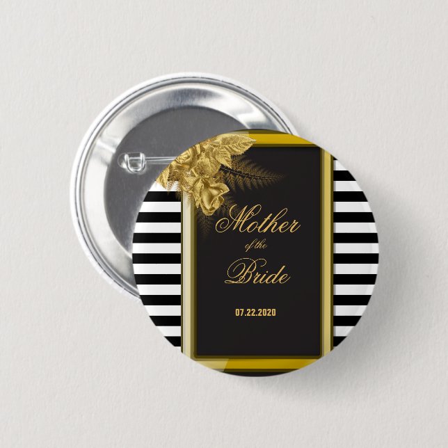 Art Deco Gold Roses, Stripes Mother of the Bride  Button (Front & Back)