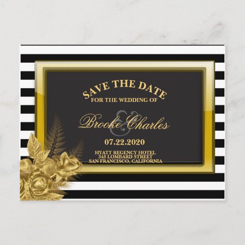 Art Deco Gold Roses  Stripes Save the Date Card