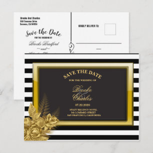 Art Deco Gold Roses & Stripes Save the Date Card
