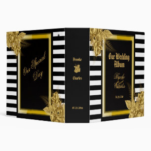 Art Deco Gold Roses, Stripes Wedding Album Binder