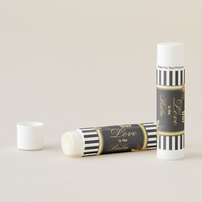 Art Deco Gold Roses, Stripes Wedding Lip Balm (In Situ)