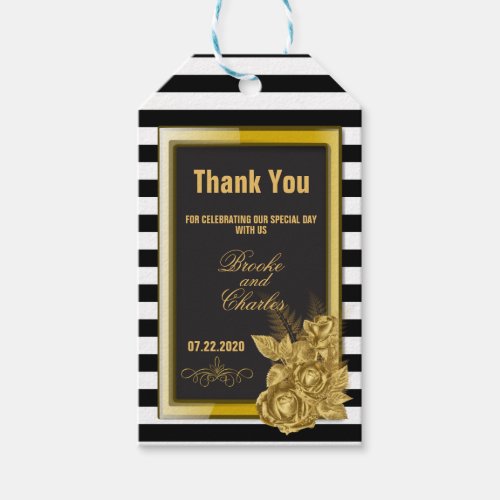 Art Deco Gold Roses Stripes Wedding Thank You Gift Tags