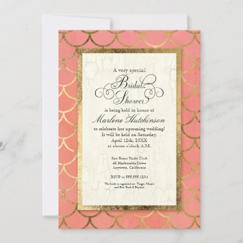 Art Deco Gold Scalloped Shell Bridal Shower Party Invitation