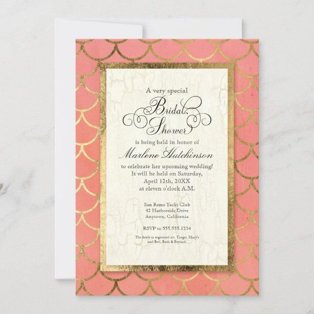 Art Deco Gold Scalloped Shell Bridal Shower Party Invitation (Front)