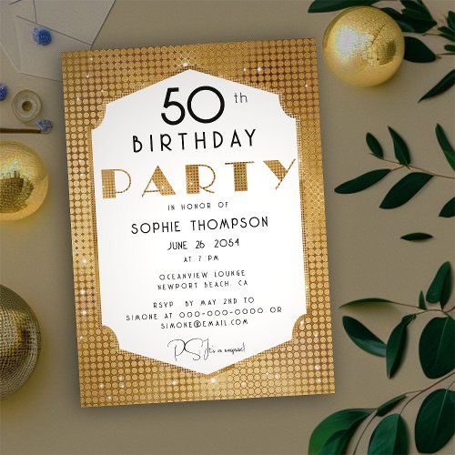 Art Deco Gold Sequins Elegant Chic Birthday Party Invitation