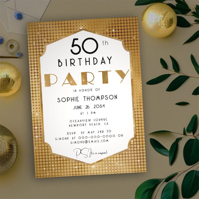 Art Deco Gold Sequins Elegant Chic Birthday Party Invitation (Creator Uploaded)