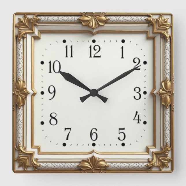 Art Deco Gold Square Wall Clock (Front)